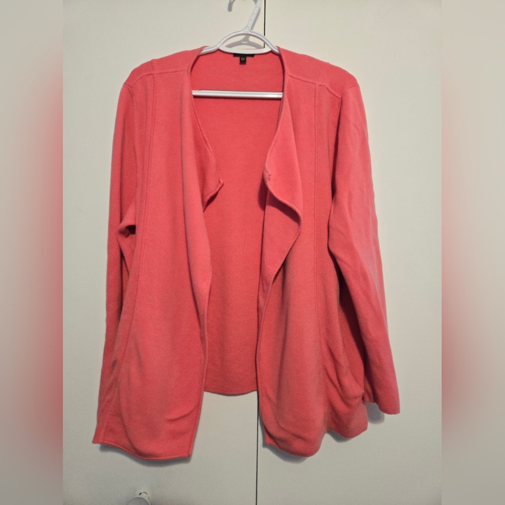 Talbots Coral Open Front Cardigan 2X Petite Soft Knit Pockets Lightweight Layer